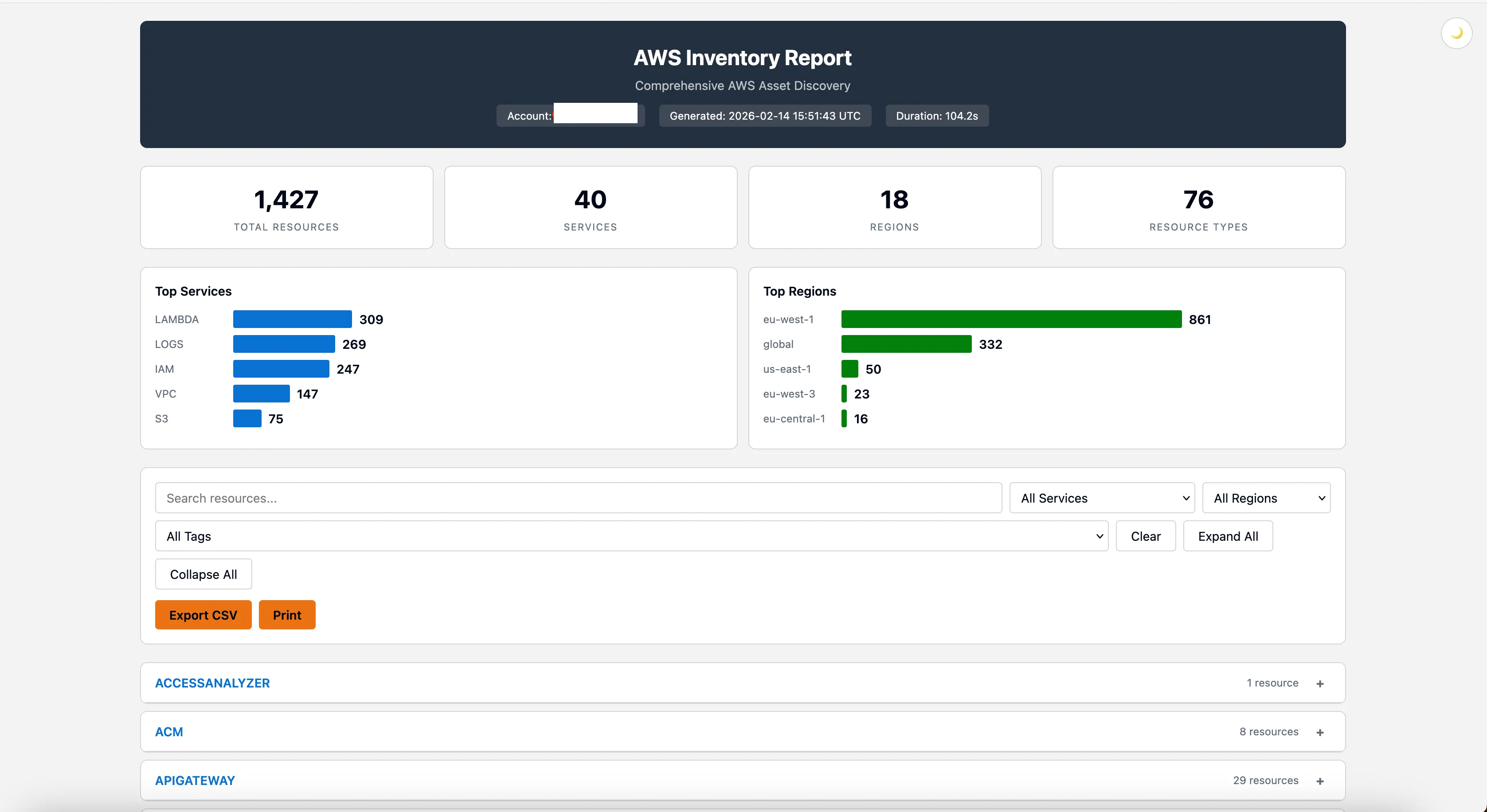 awsmap v1.5.0 HTML report with Cloudscape design