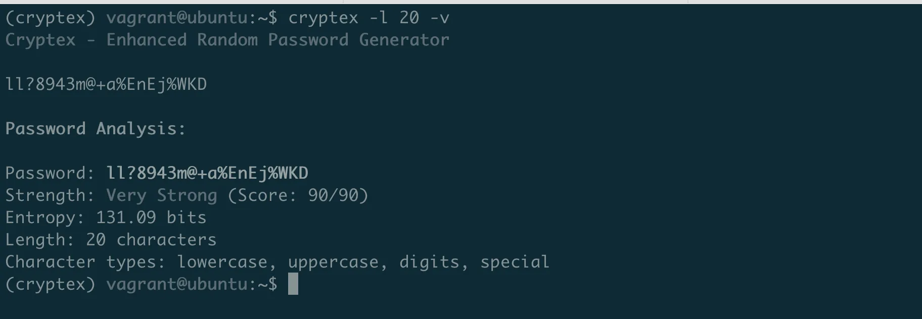 Cryptex quiet mode outputting only the password for scripting use