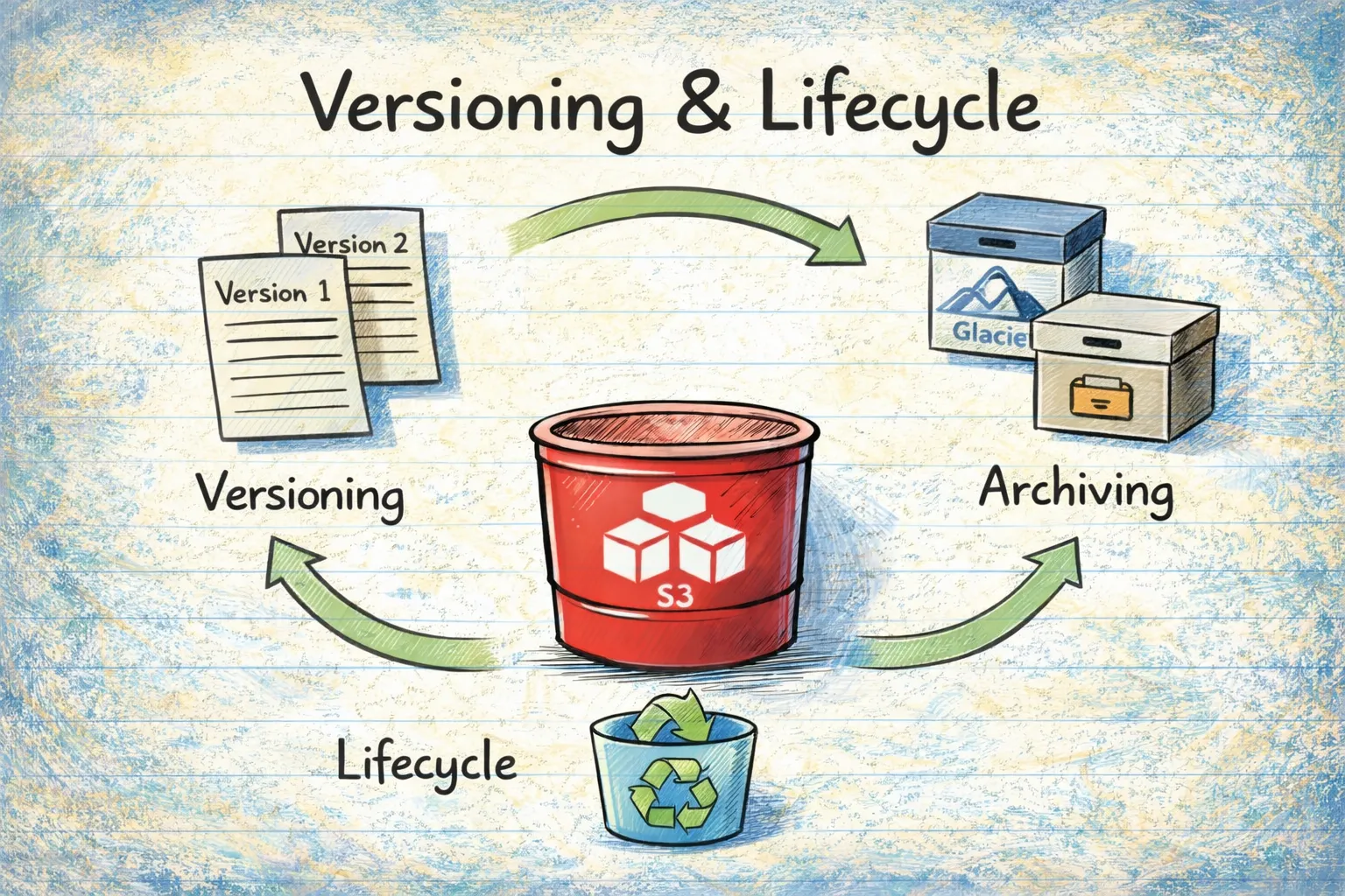 S3 versioning and lifecycle management checks for data recovery and retention
