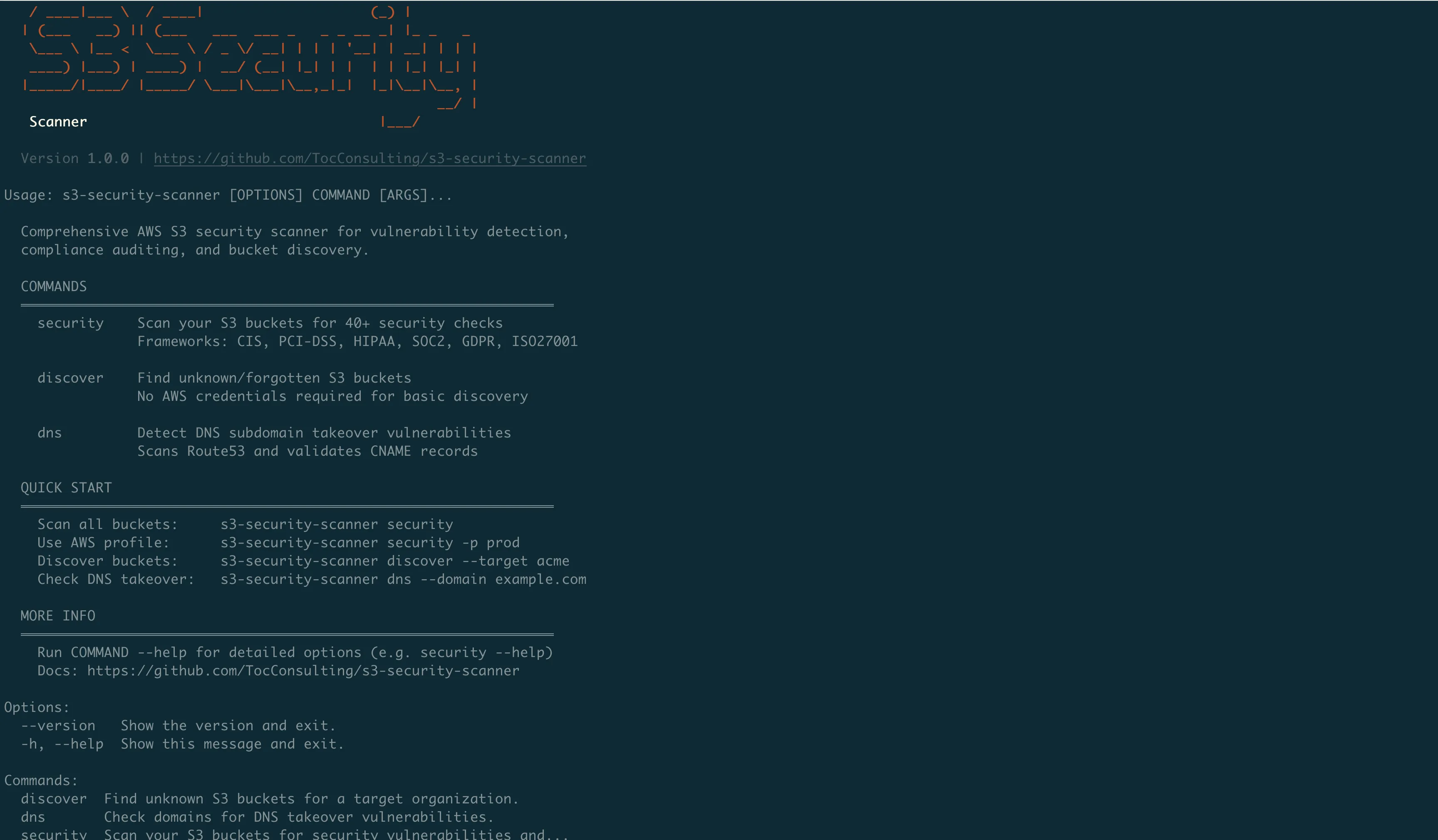 S3 Security Scanner running a security scan on AWS buckets