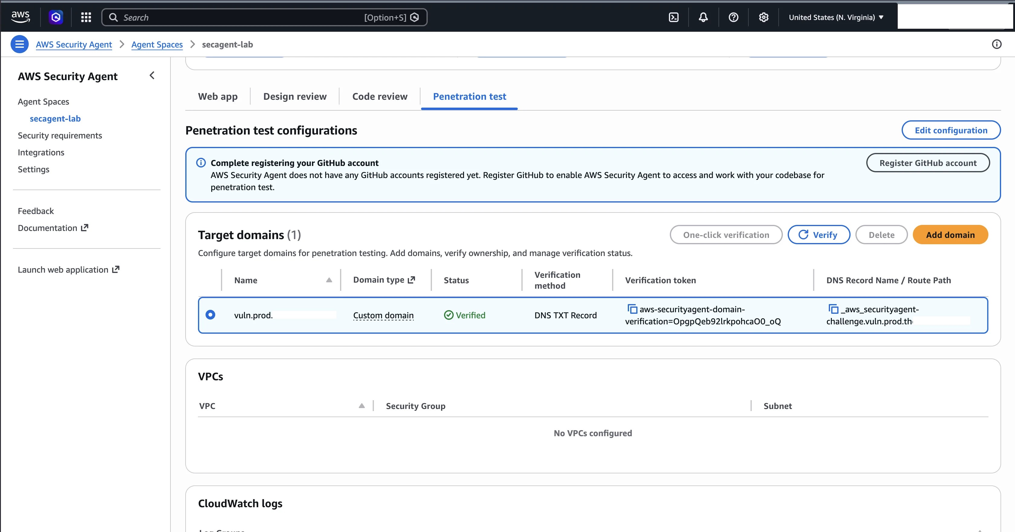 Domain verification screen showing green success status after verification
