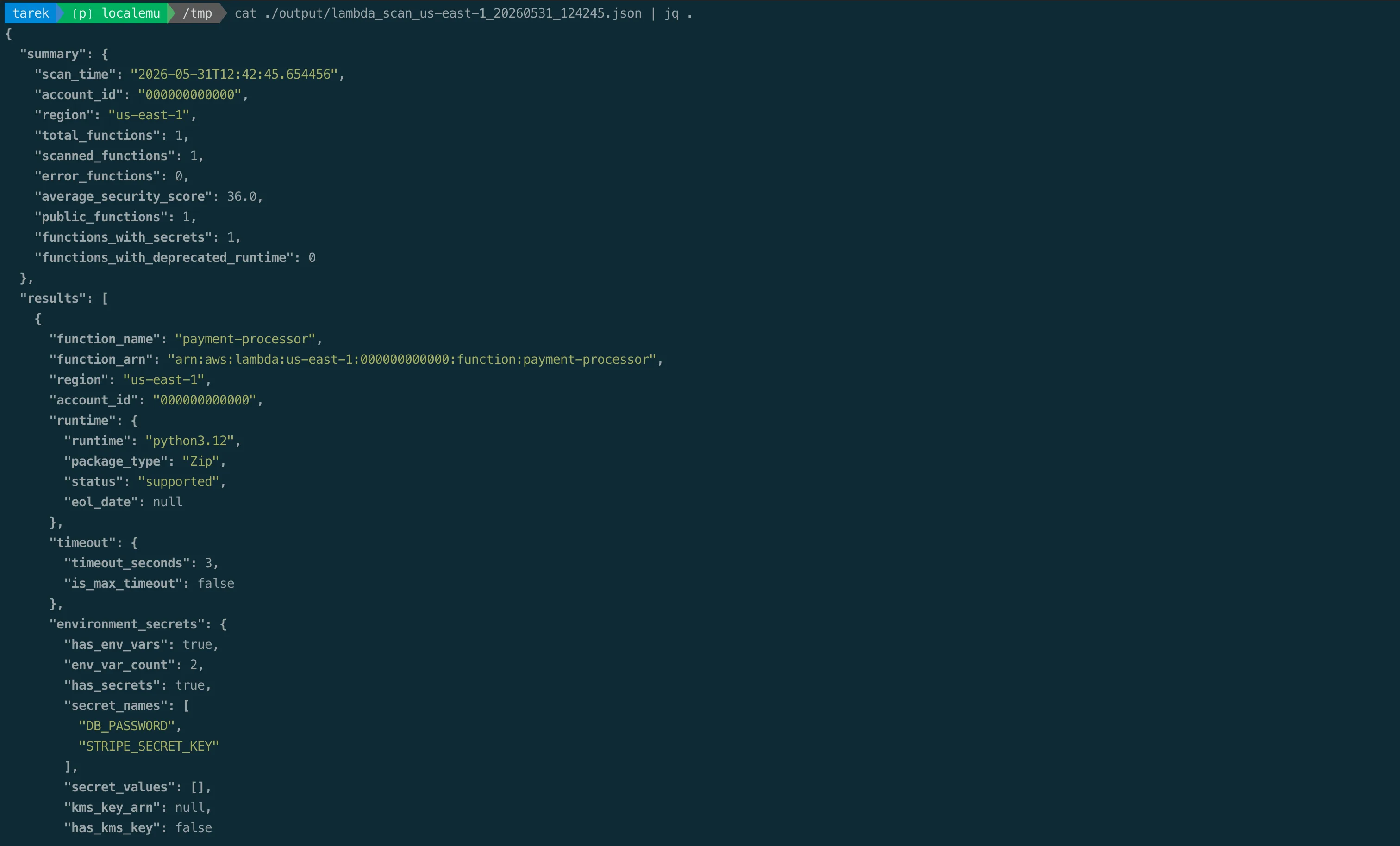 Detailed Lambda scan findings and compliance breakdown